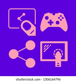 pc icon set with tablet and finger, joystick and social sign and finger vector illustration