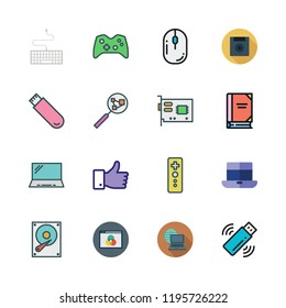 pc icon set. vector set about laptop, mouse, game controller and video card icons set.
