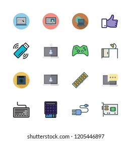 pc icon set. vector set about desk, like, pendrive and ram icons set.