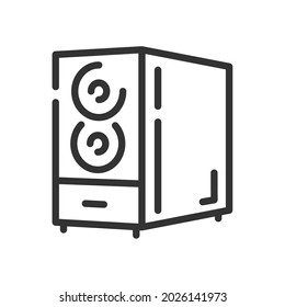 Icono de PC con un sencillo estilo de línea aislado en fondo blanco. Ilustración del vector