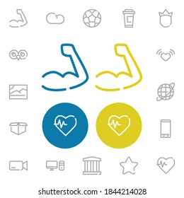 PC icon with star, internet and bank symbols. Set of heartbeat, picture, bank icons and sport concept. Editable vector elements for logo app UI design.