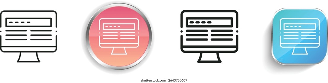 pc icon. Thin Linear, Regular and Button Style Design Isolated On White Background