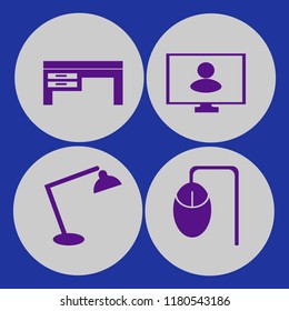 pc icon. pc vector icons set desk, computer mouse, desk table lamp and person monitor