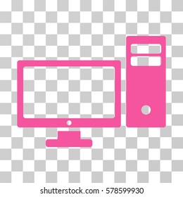 Pc icon. Vector illustration style is flat iconic symbol, pink color, transparent background. Designed for web and software interfaces.