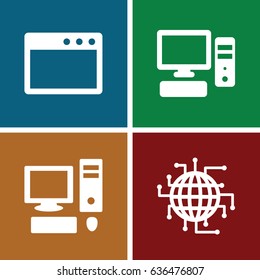 Pc icons set. set of 4 pc filled icons such as pc, cpu planet