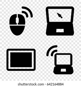 Pc icons set. set of 4 pc filled icons such as tablet, laptop, laptop signal