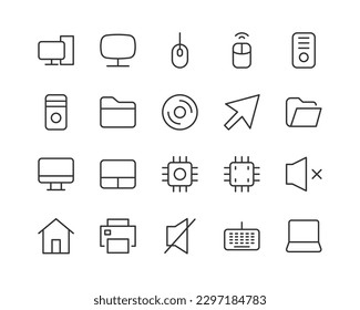 PC icons set for web and UIUX design. Vector objects isolated on a white background