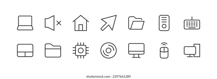 PC icons set for web and UIUX design. Vector objects isolated on a white background
