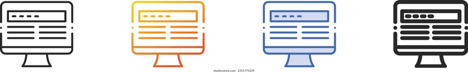 pc icon.Thin Linear, Gradient, Blue Stroke and bold Style Design Isolated On White Background