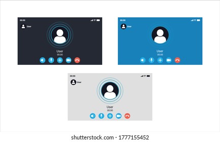 PC incoming video call interface, in three different colours. Vector illustration