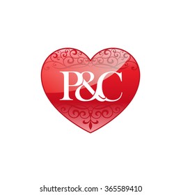 P&C initial letter logo with ornament heart shape