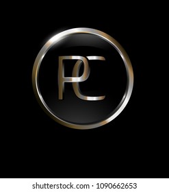 PC initial letters with circle elegant logo golden silver black background