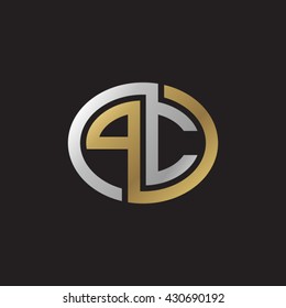 PC initial letters looping linked ellipse elegant logo golden silver black background
