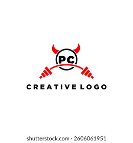 PC initial monogram for fitnes or gym logo with devil style design