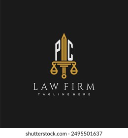 PC initial monogram for lawfirm logo with sword and scale