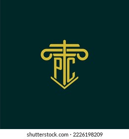 PC initial monogram logo design for law firm with pillar vector image