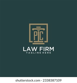 logotipo de monograma inicial de PC para abogados con diseño de hitos en cuadrado creativo