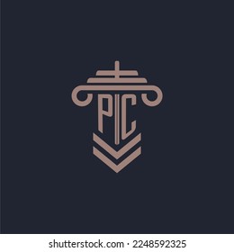 PC initial monogram logo with pillar design for law firm vector image