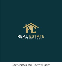 PC initial monogram logo for real estate with home shape creative design