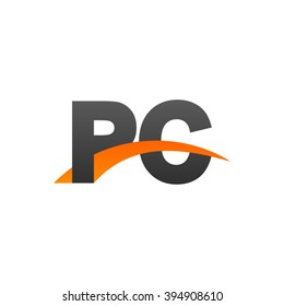 PC initial overlapping swoosh letter logo black orange