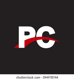 PC initial overlapping swoosh letter logo white red black background