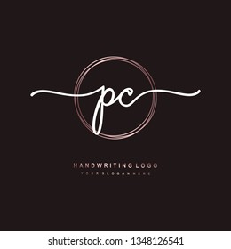 PC initial signature logo. handwriting logo template vector,
