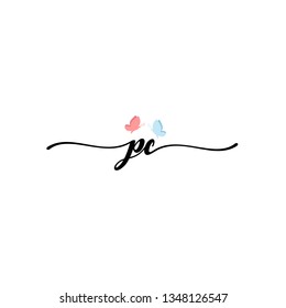 PC initial signature logo. handwriting logo template vector,