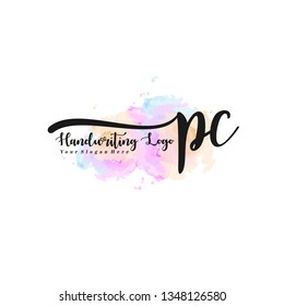 PC initial signature logo. handwriting logo template vector,