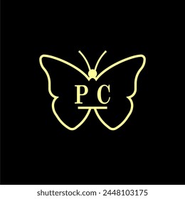 PC Initialen Luxury Butterfly Logo Vektorillustration