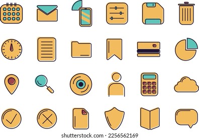 Pc interface icons set. Icons with color shapes. Signs to simplify computer work line icon. Technology, interface and navigation concept