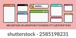PC interface window sign in 90s pixel art style. Retro video game in 8-bit style Search bar. PC window, Desktop. Vector Pixel graphics on pink background