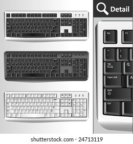 Pc keyboards. Different colors. Black, silver, white/