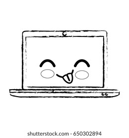 pc laptop cartoon smiley