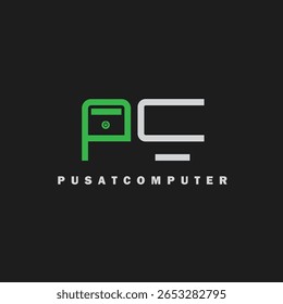 pc letter for computer logo brand icon vector design 