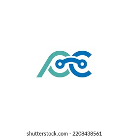 PC Letter with Connected Circles Network Logo Design Vector