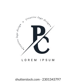 PC Letter Logo Design with a Creative Cut. Creative logo design