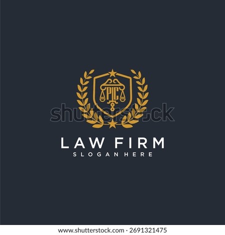 PC letter monogram logo for lawfirm with pillar and leaf image design