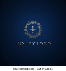 PC letter monogram luxury wedding with creative circle leaf gold