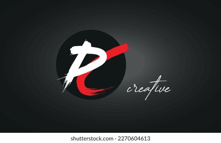 PC Letters Brush Paint Logo icon, Elegant Vector Design