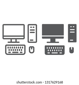 Pc line and glyph icon, technology and computer, desktop sign, vector graphics, a linear pattern on a white background, eps 10.