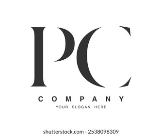 PC logo design. Initial letter p and c serif font style. Creative classic company name typography. Trendy logotype or identity. Vector illustration.