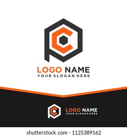 PC logo letter initial, Abstract polygonal Background Logo,