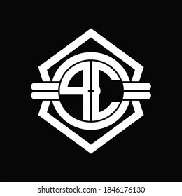 PC logo monogram with circle shape isolated hexagon emblem rounded design template on black background