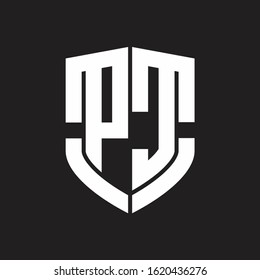 PC Logo monogram with emblem shield shape design isolated on black background