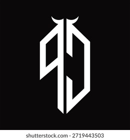 Monograma de logotipo de PC com forma de chifre isolado modelo de design preto e branco sobre fundo preto