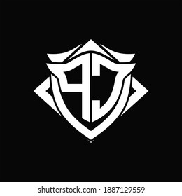 PC Logo monogram with shield and horn shape design template ON black background