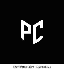 pc logo monogram with shield shape design template