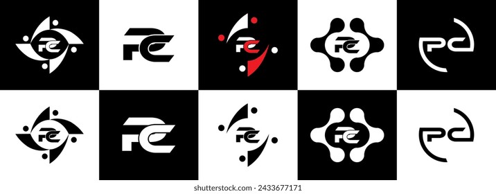 Logotipo de PC. Diseño P C. Carta blanca de PC. Diseño de logotipo de la letra de PC, P C. Conjunto inicial del logotipo de la letra de la PC, monograma de la mayúscula del círculo vinculado. Diseño de vector de logotipo de letra P C. 