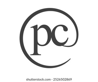 PC logo from two letter with circle shape email sign style. P and C round logotype of business company for brand identity.
