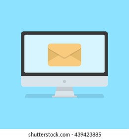 PC with mail icon. Computer with mail icon isolated on background. Computer with mail icon vector concept